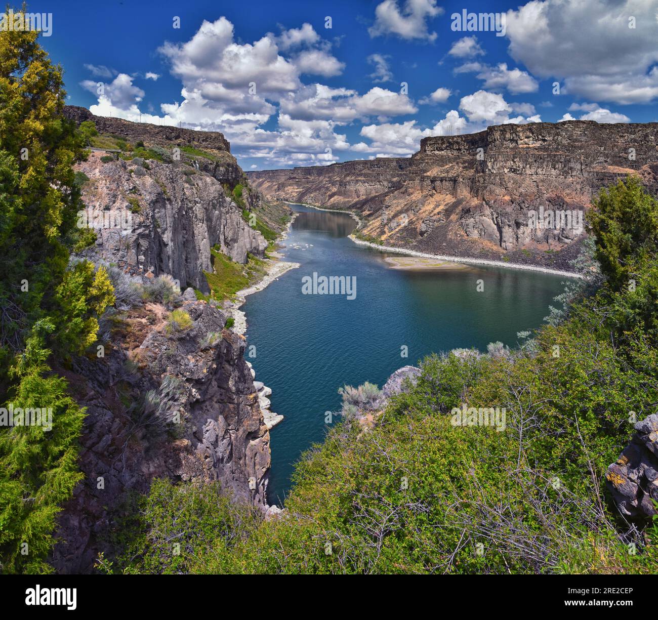 Shoshone Falls am Snake River vom Wanderweg aus gesehen. Twin Falls an den Pillar Falls am Milner Dam Idaho. USA Stockfoto