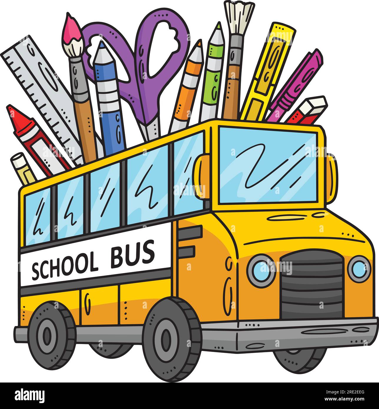 Farbige Clipart-Illustration Des Schulbus-Cartoons Stock Vektor