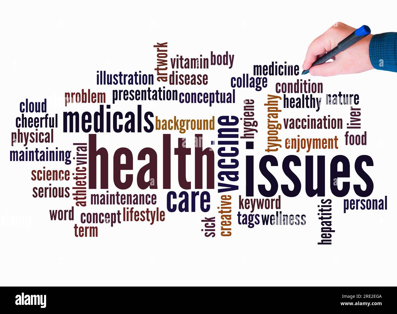 Word Cloud mit Gesundheitsproblemen Konzept nur mit Text erstellen. Stockfoto