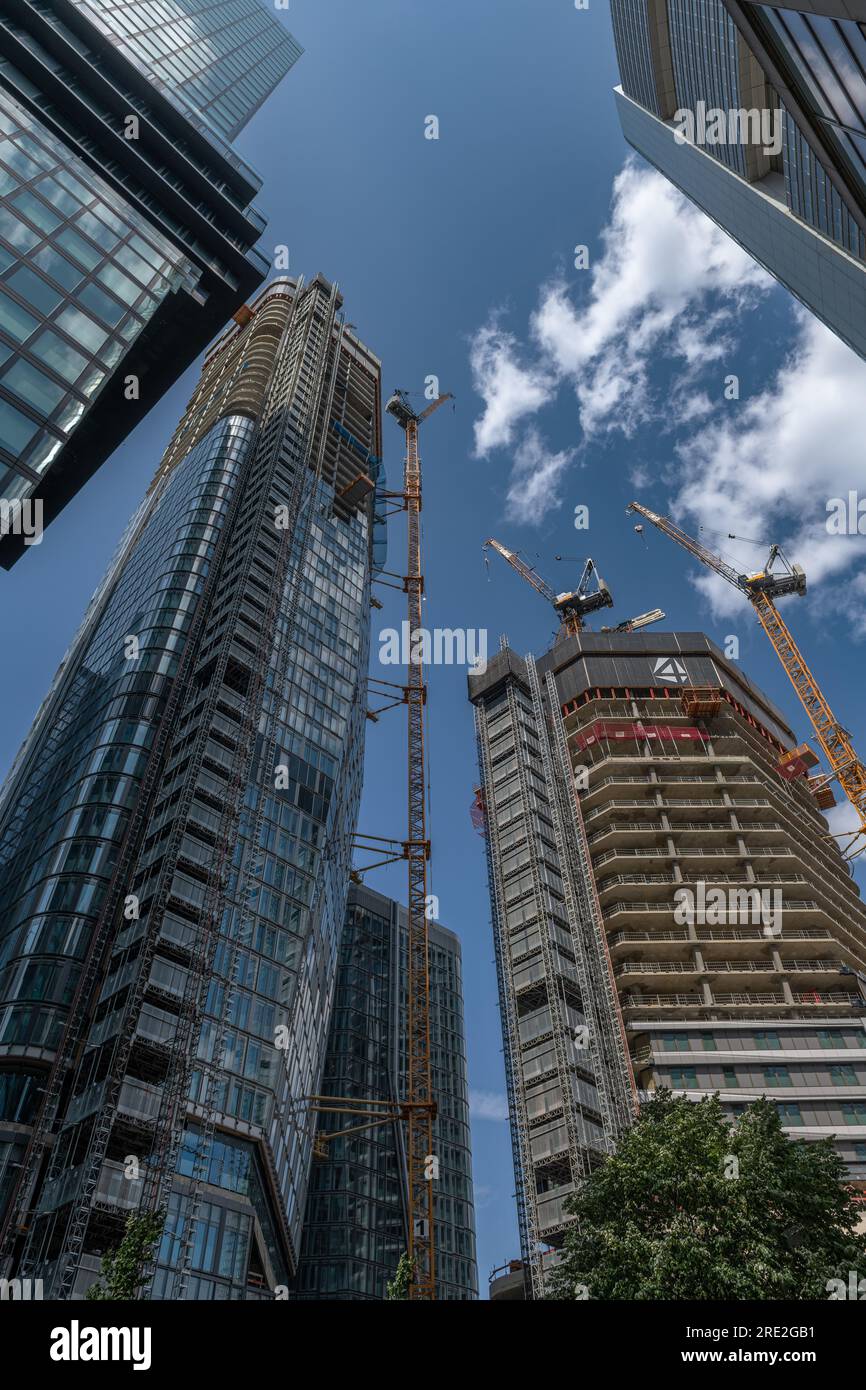 Blick auf die Wolkenkratzer im Frankfurter Finanzviertel Stockfoto