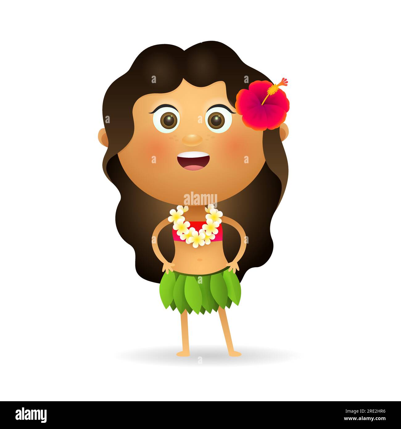 Mädchen mit BH, hawaiianischem Rock, Blumen- und Girlande-Vektor Stock Vektor