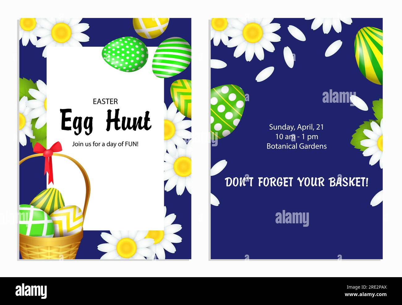 Egg Hunt Schriftzug mit Blumen und bemalten Eiern Stock Vektor