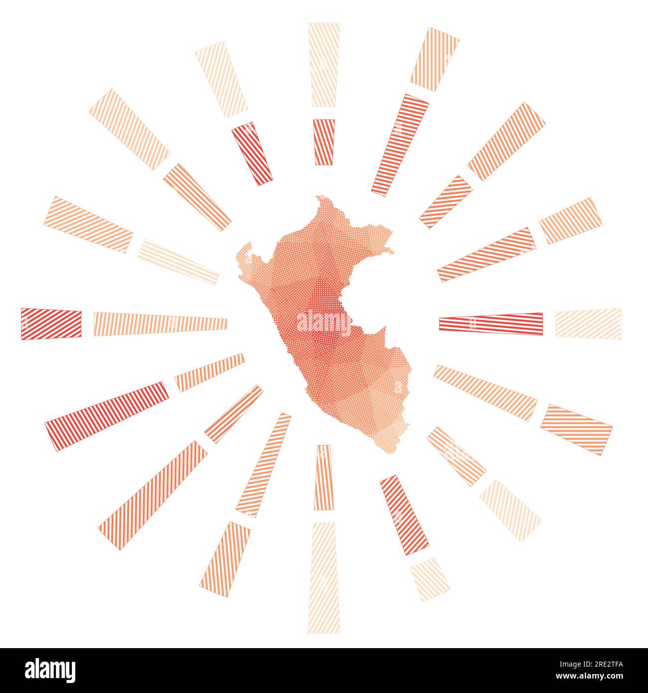 Sonnenaufgang in Peru. Niedergestreifte Rochen und Landkarte. Abbildung des Strahlungsvektors. Stock Vektor
