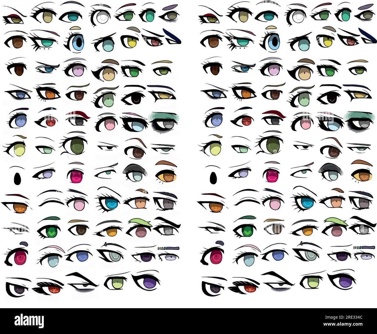 Vektorbild von Manga-Augen-Schablonen mit und ohne weißem Hintergrund. Stock Vektor