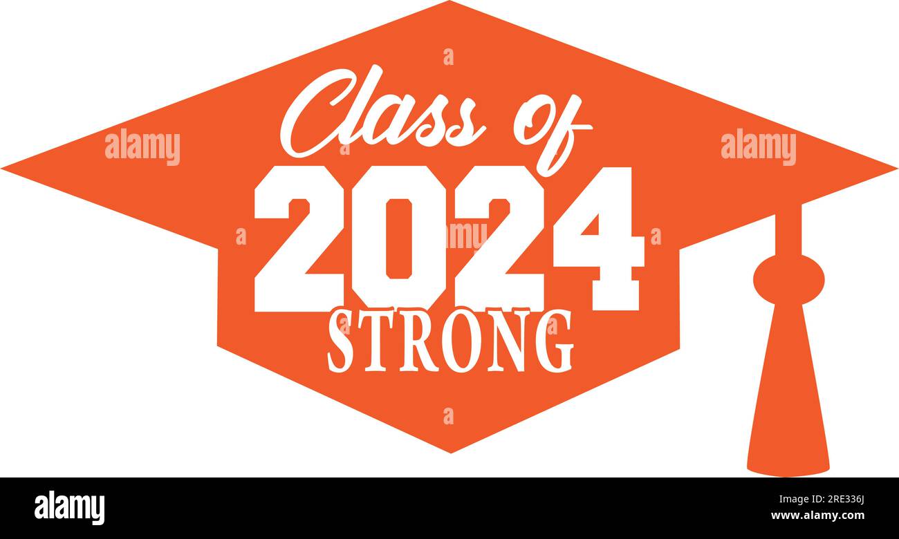 Starke orangefarbene Graduierungskappe der Klasse 2024 Stock Vektor