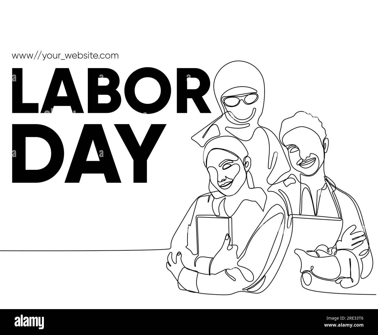 Happy Labour Day einfaches Vektor-Webbanner. Werkzeugsatz. Schriftzug Zum Tag Der Arbeit. Schwarzweißer Hintergrund, Banner, Poster. Vektordarstellung Stock Vektor