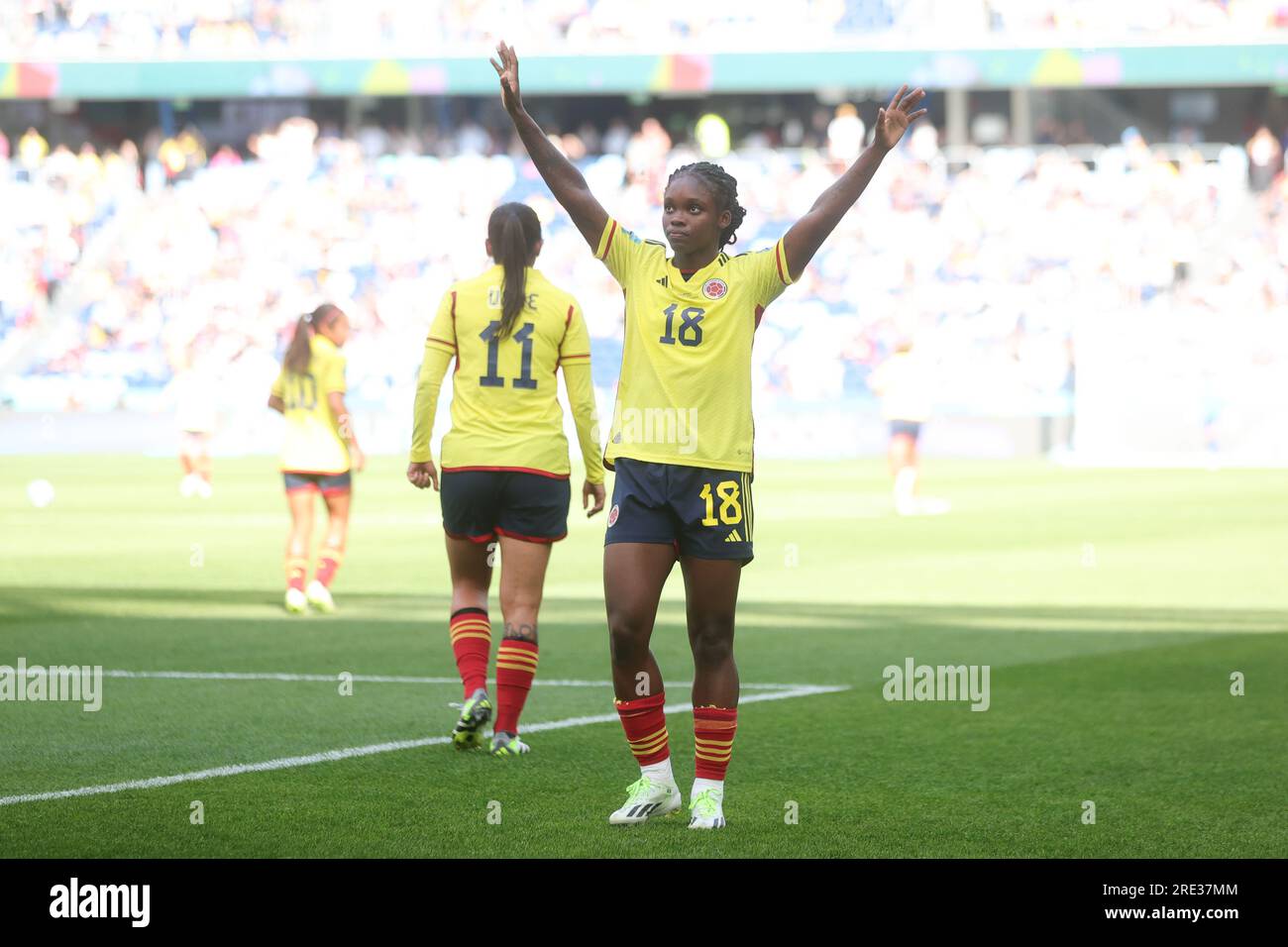 Sydney, Australien. 25. Juli 2023. Linda Caicedo aus Kolumbien feiert am 25. Juli 2023 im Allianz-Stadion in Sydney, Australien, beim FIFA Women's World Cup 2023 ein Tor zwischen Colombia Women und South Korea Women. Foto von Peter Dovgan. Nur redaktionelle Verwendung, Lizenz für kommerzielle Verwendung erforderlich. Keine Verwendung bei Wetten, Spielen oder Veröffentlichungen von Clubs/Ligen/Spielern. Kredit: UK Sports Pics Ltd/Alamy Live News Stockfoto