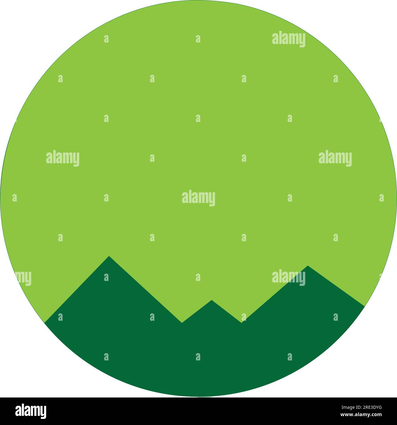 Ein minimalistischer grüner Kreis mit Bergen Stock Vektor