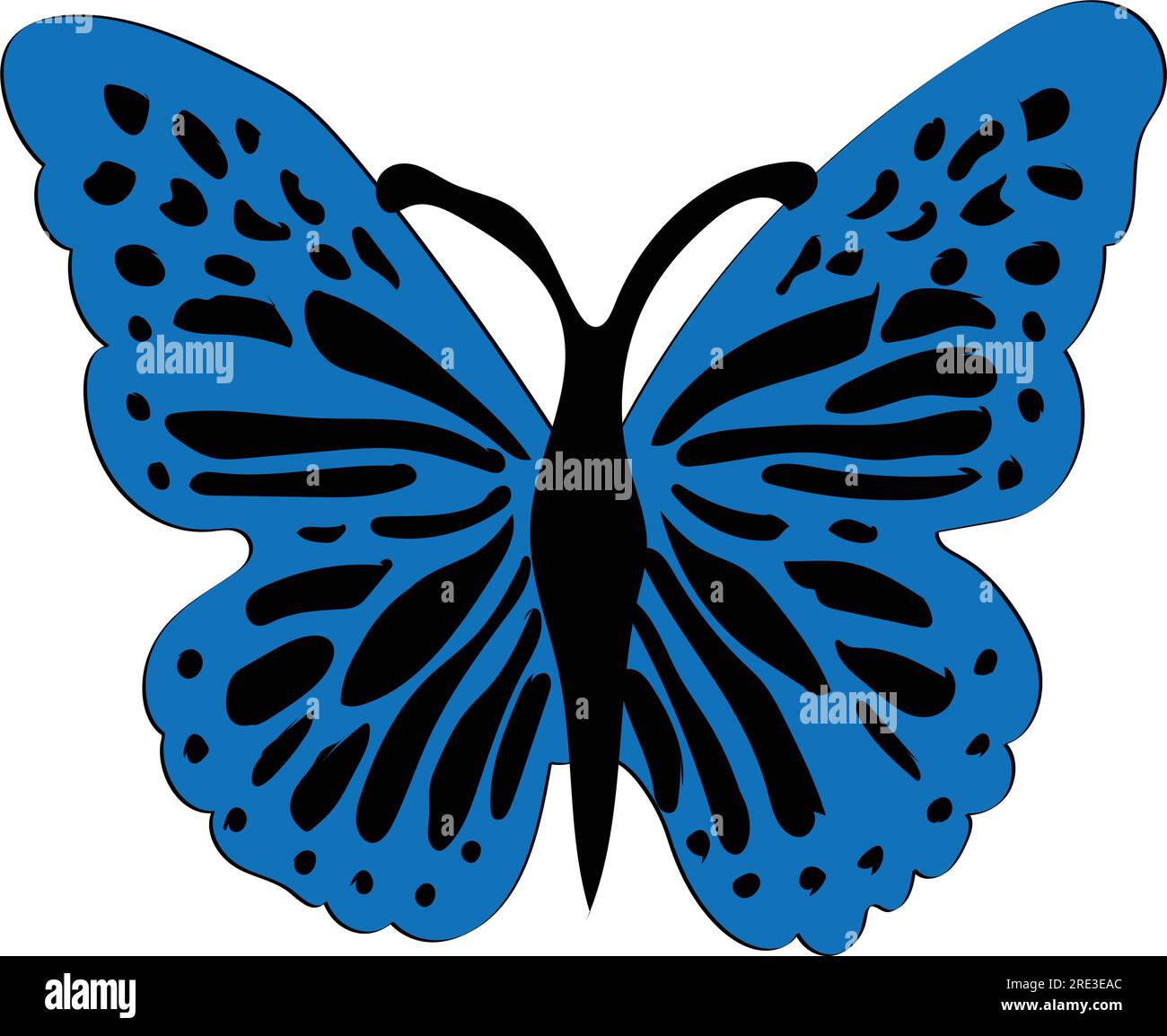 Ein blauer und schwarzer Schmetterling Stock Vektor