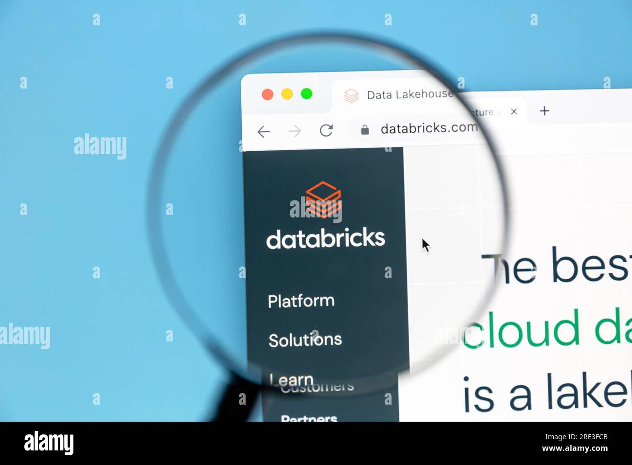 Ostersund, Schweden - April 13 2023: Databricks-Website. Databricks ist ein amerikanisches Unternehmen für Unternehmenssoftware, das von den Entwicklern von Apache Spark gegründet wurde. Stockfoto