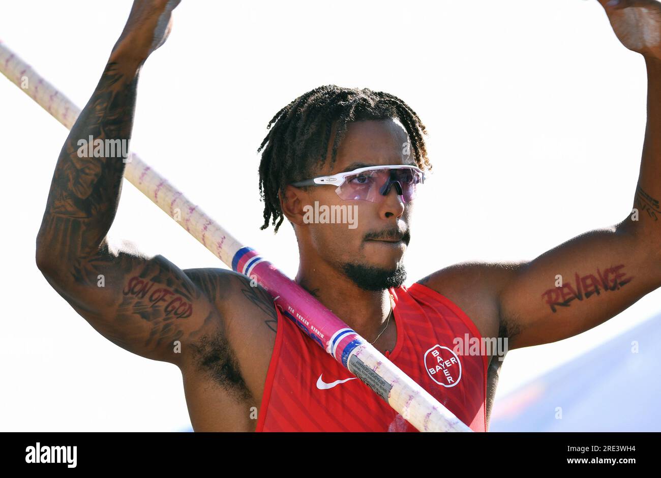 Finale, Deutsche Meisterschaft, Männerpostengewölbe auf der Rhein-Landpromenade Düsseldorf; Deutscher Champion 2023, Bo Kanda Lita Baehre (TSV Bayer 04 Leverkusen) Stockfoto