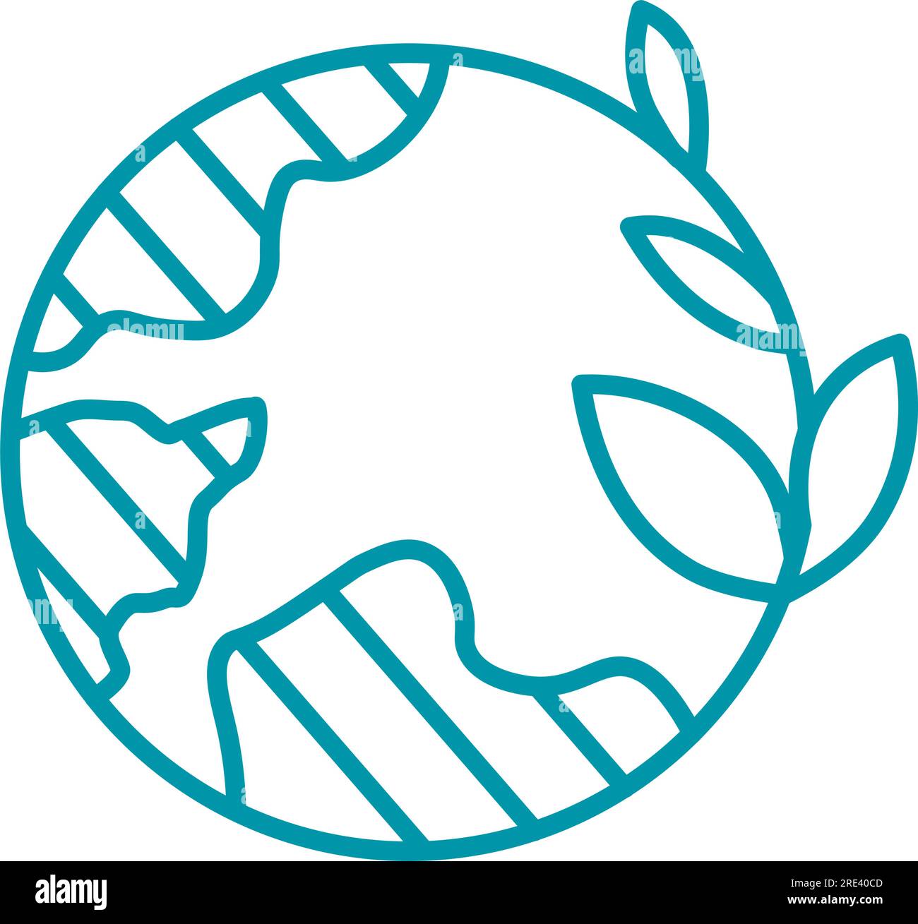 Erde Planet mit Blättern und floralen Ornamenten, Rettung und Erhaltung der Natur, Pflege und Umweltprobleme Lösung. Isoliertes Symbol oder Abzeichen für das Paket Stock Vektor