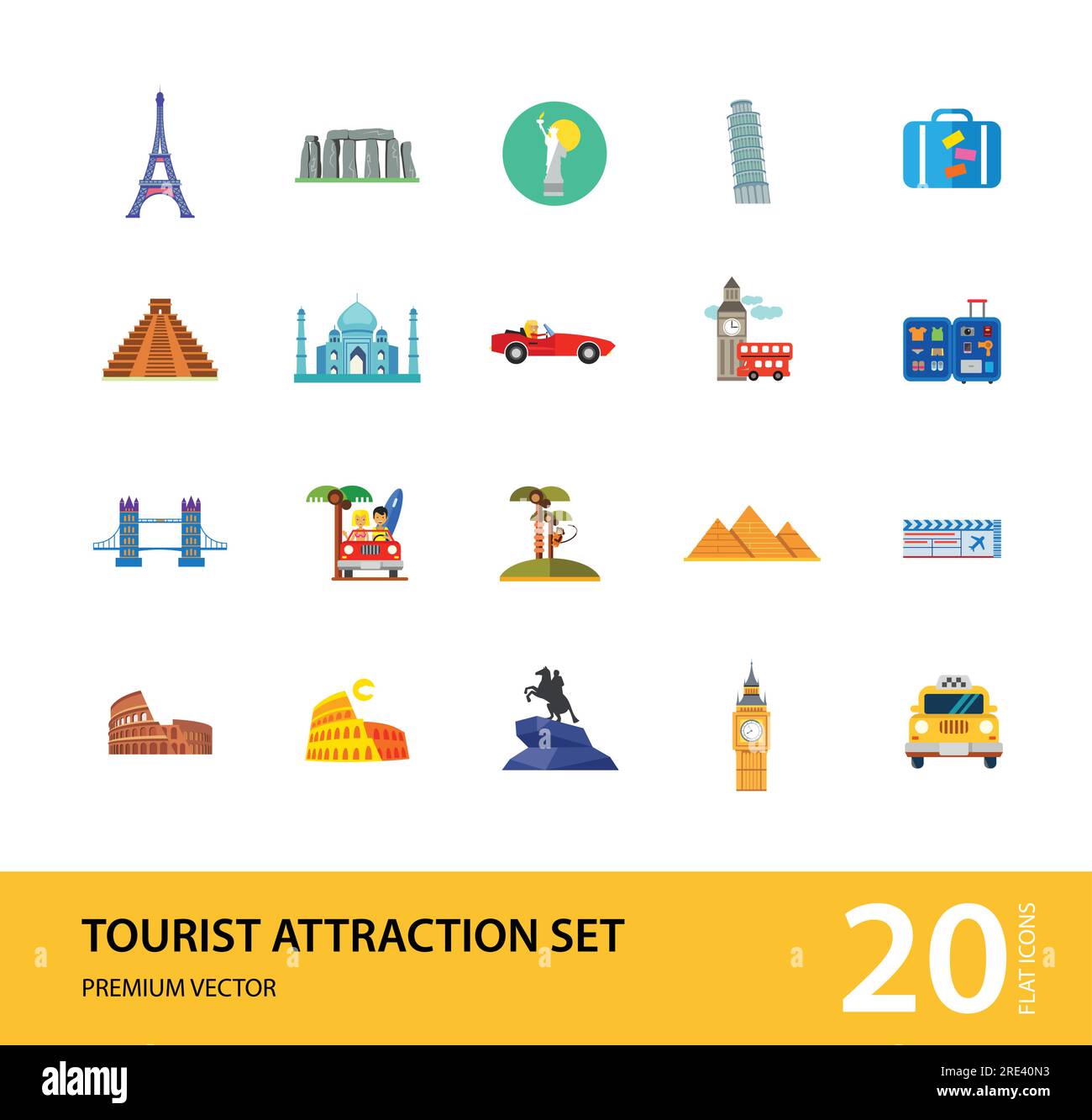 Touristenattraktion Icons Set Stock Vektor