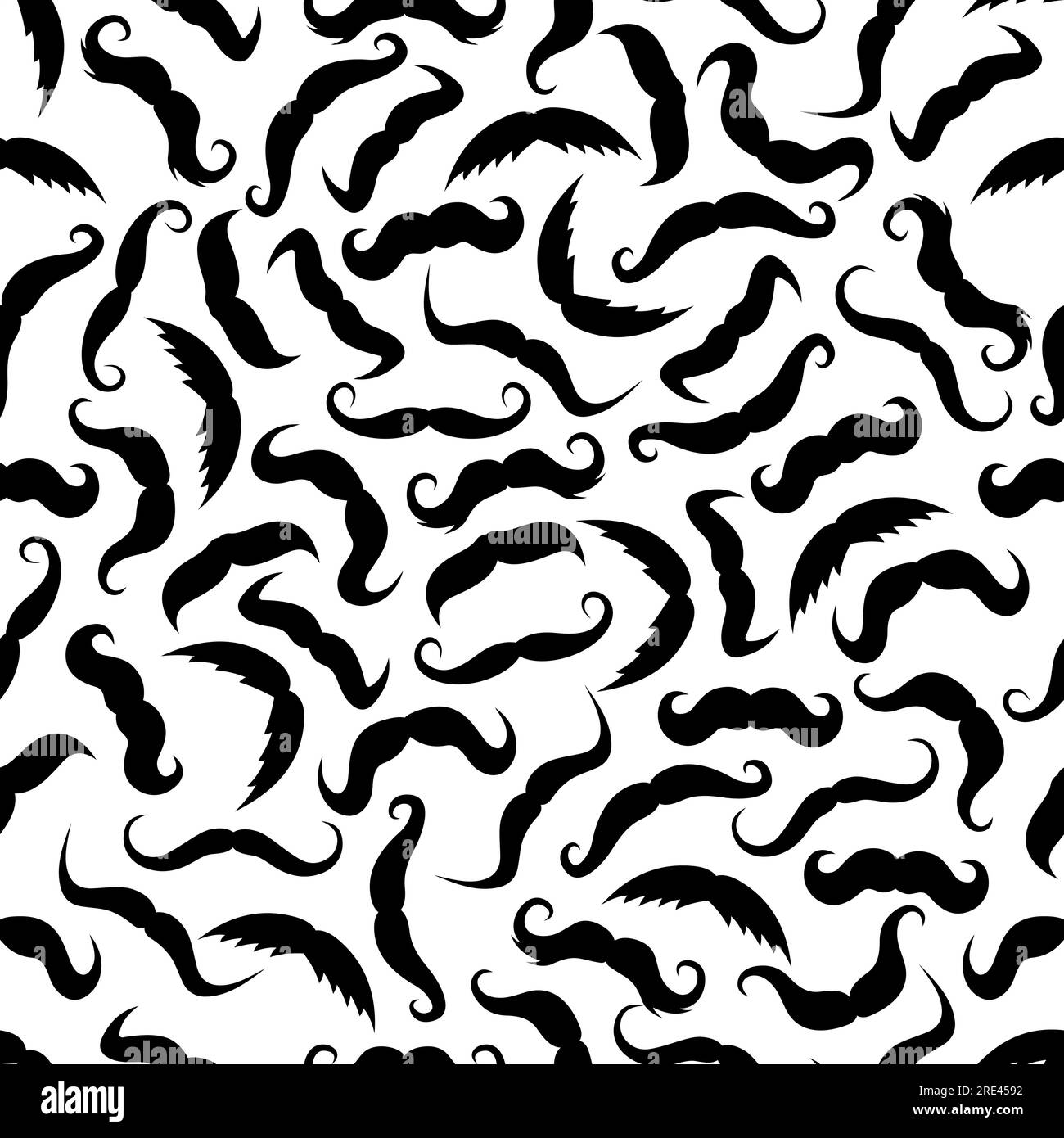 Klassische, geschwungene Schnurrbärte nahtloses Muster mit schwarzen Silhouetten mit französisch stilisiertem Schnurrbart auf weißem Hintergrund. Ideal für den Textildruck oder das Innendesign von Friseurgeschäften Stock Vektor
