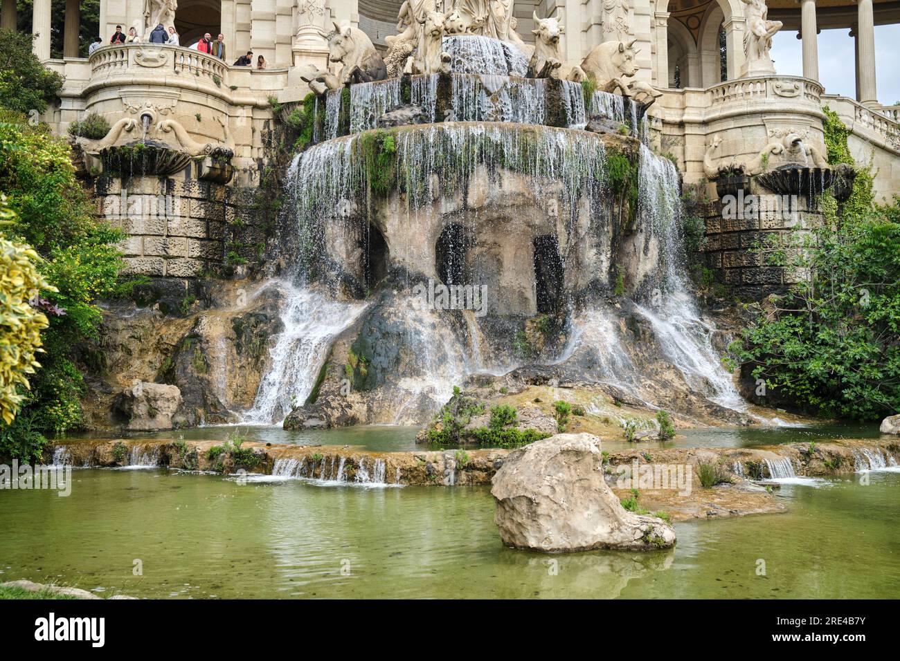 Wasserbrunnen im Palais Longchamp in Marseille, Frankreich Stockfoto