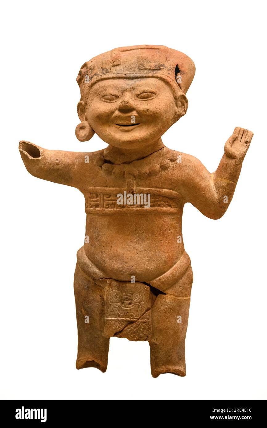 Lächelnde menschliche Figur, Keramik. El-Tajin-Kultur, Remojadas-Phase, Superior II 400–900 N. CHR. Mexiko, Costa del Gulfo. Stockfoto