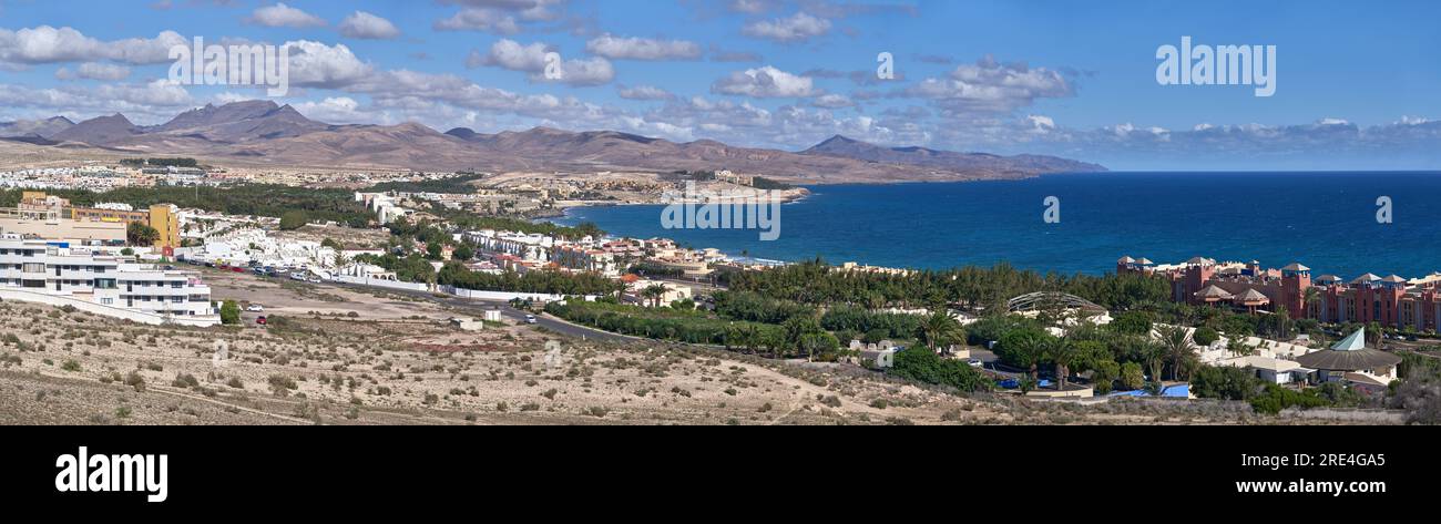 Costa Calma, Fuerteventura, Kanarische Inseln - breites Panorama, Blick über die Stadt Stockfoto