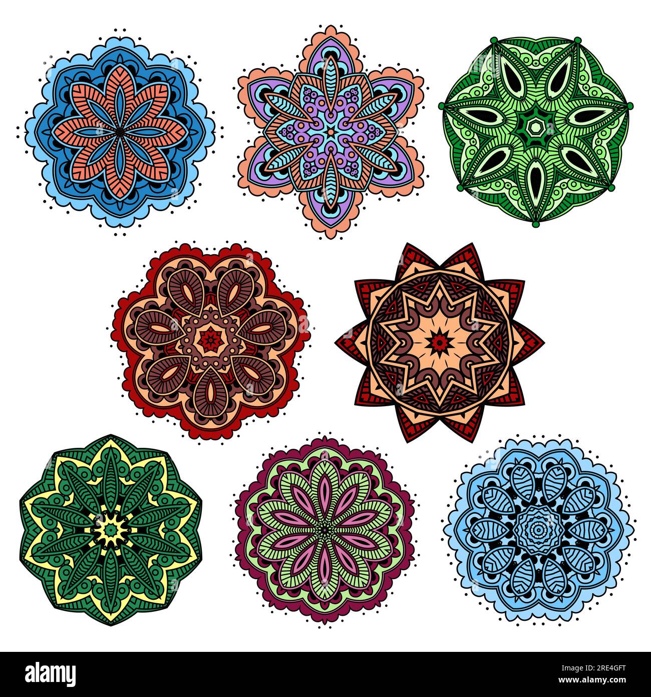 Mandala-Ornamente Vektordesign mit rundem Paisleymuster und indischen Blumenmotiven. Arabische Blumen mit kunstvoll verzierten Blättern und Blüten aus ethnischer Spitze, arabische Wirbel und persische Mosaikelemente Stock Vektor