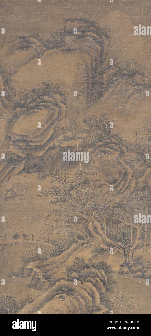 Reisen Sie in einem Mountain Valley 1644-1911 Künstler/Maker unbekannt, chinesische Hängescroll; Tinte und Farbe auf Seide Stockfoto