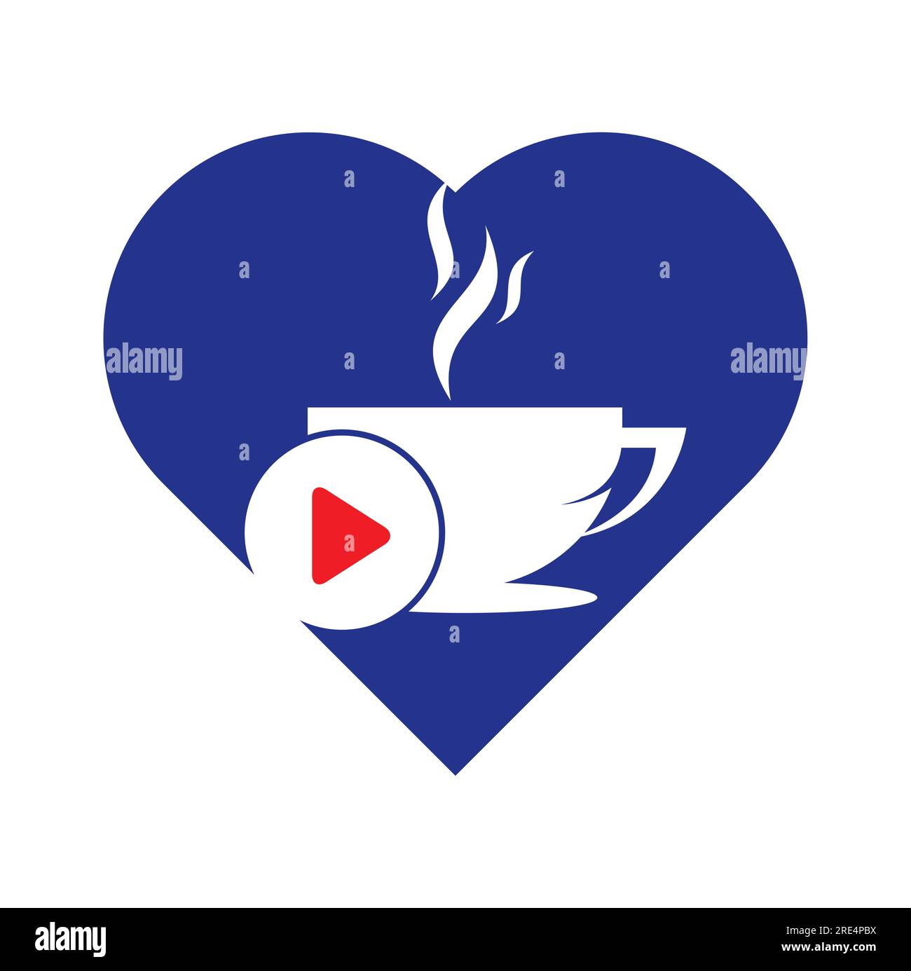 Coffee Play Herzförmiges Logo-Design. Kaffee-Logo mit einem Vektor für die Musikwiedergabe. Stock Vektor