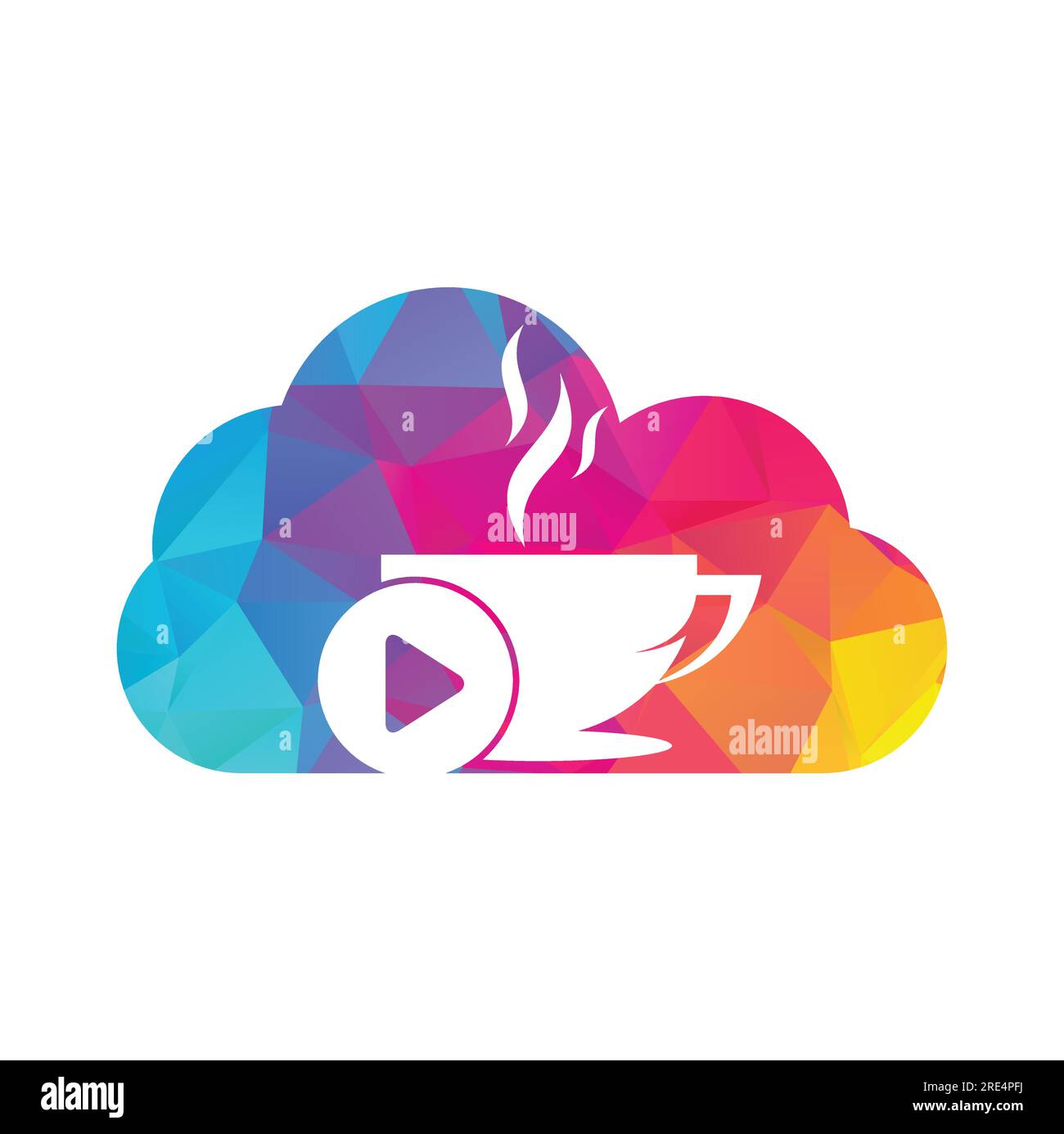 Coffee Play Logo-Design. Kaffee-Logo mit einem Vektor für die Musikwiedergabe. Stock Vektor