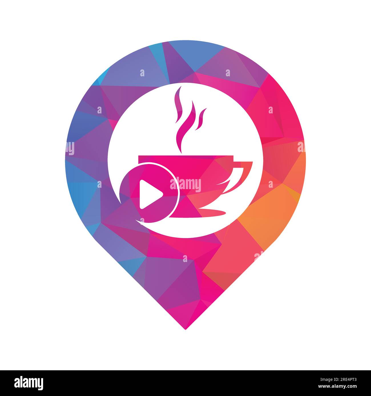 Coffee Play gps-förmiges Logo-Design. Kaffee-Logo mit einem Vektor für die Musikwiedergabe. Stock Vektor