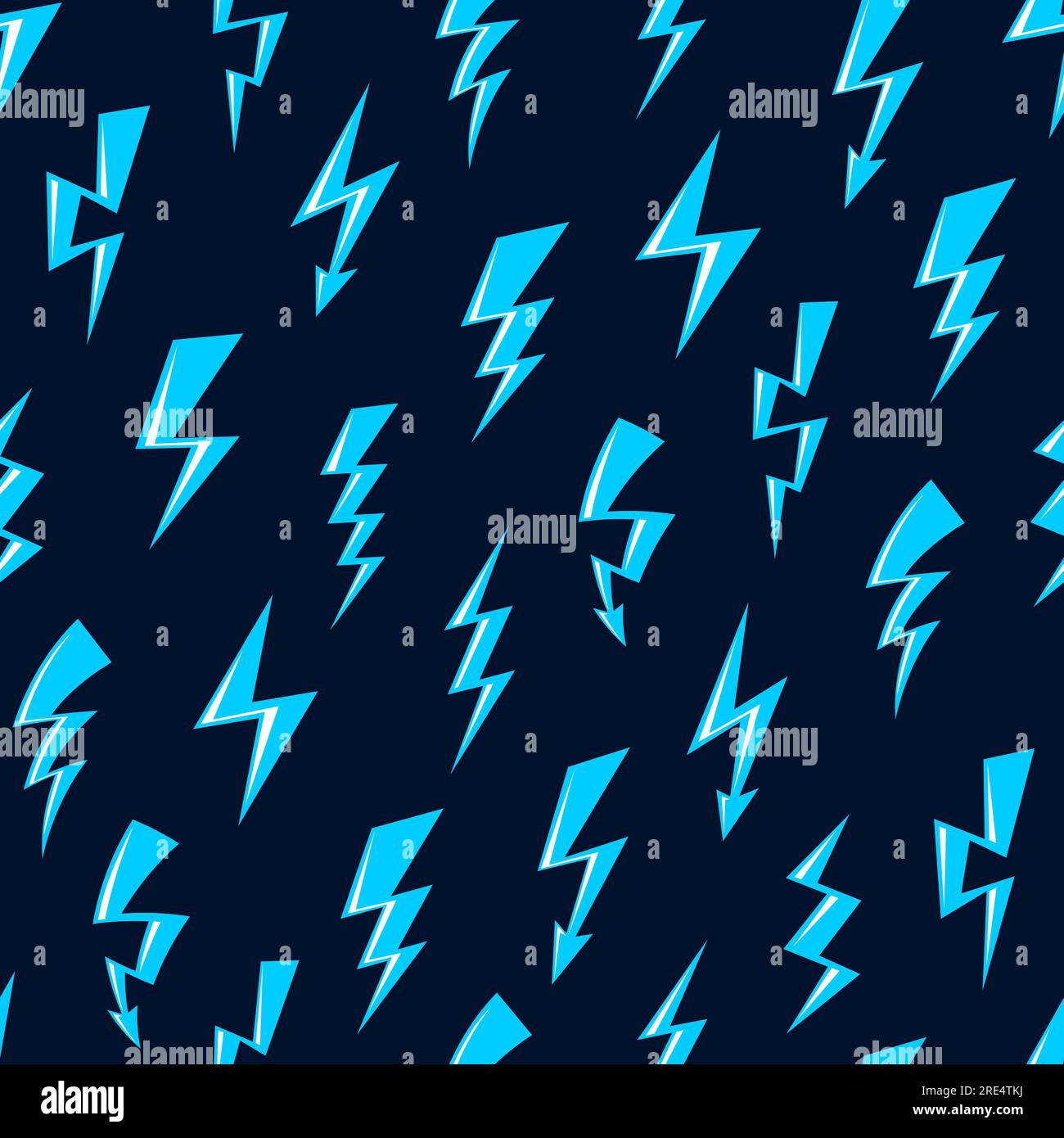 Blaues Karikaturenmuster, Blitze, Blitze, Blitze, nahtlose Muster. Gewitter schürt den Vektorhintergrund mit Blitzeinschlägen von Sturmwetter, elektrischen Energieentladungen. Magische Lichteffekte im Hintergrund Stock Vektor