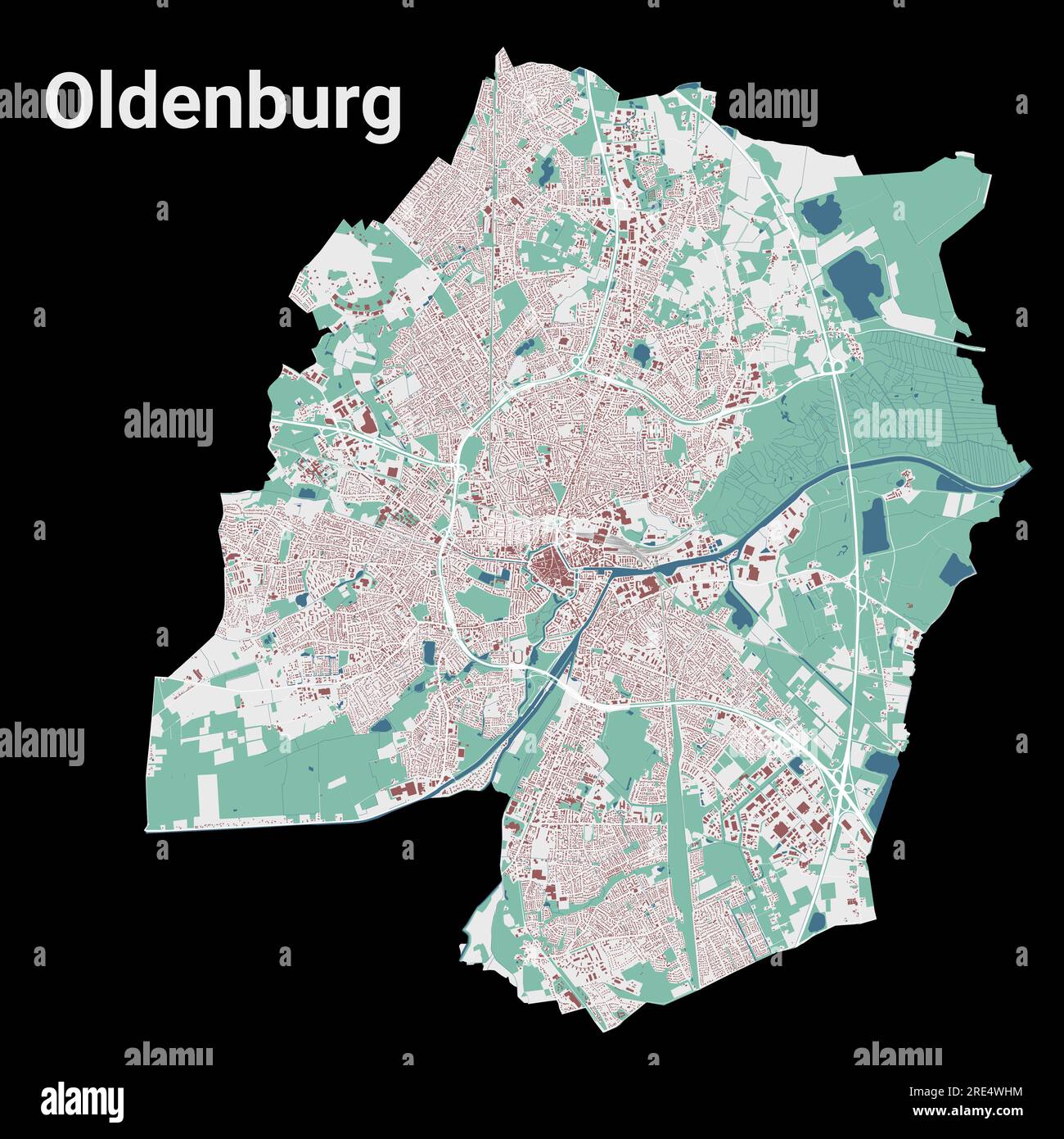 Stadtplan von Oldenburg, Verwaltungsbezirk Stock Vektor