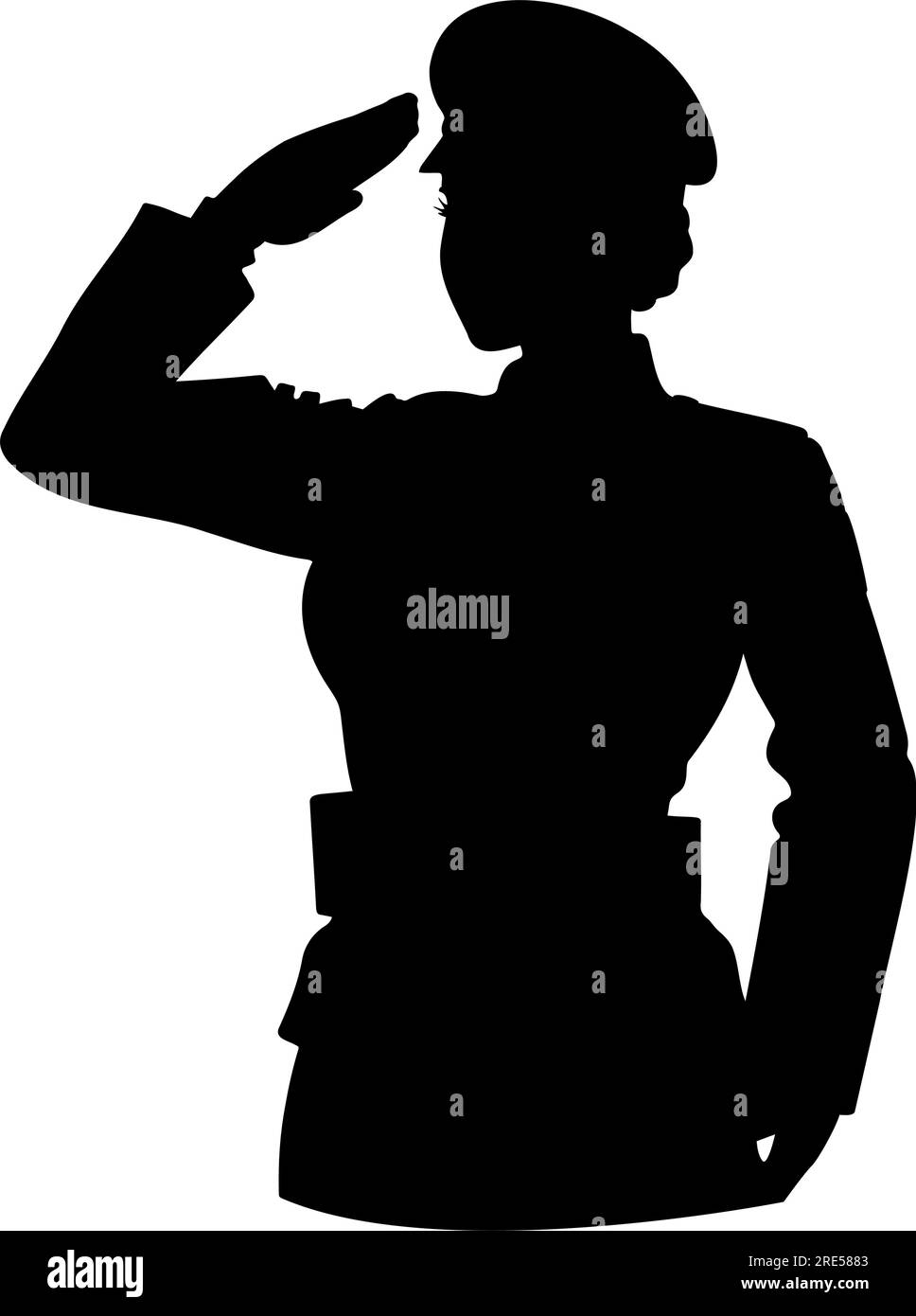 Soldatenfrau salutiert Silhouette. Vektordarstellung Stock Vektor