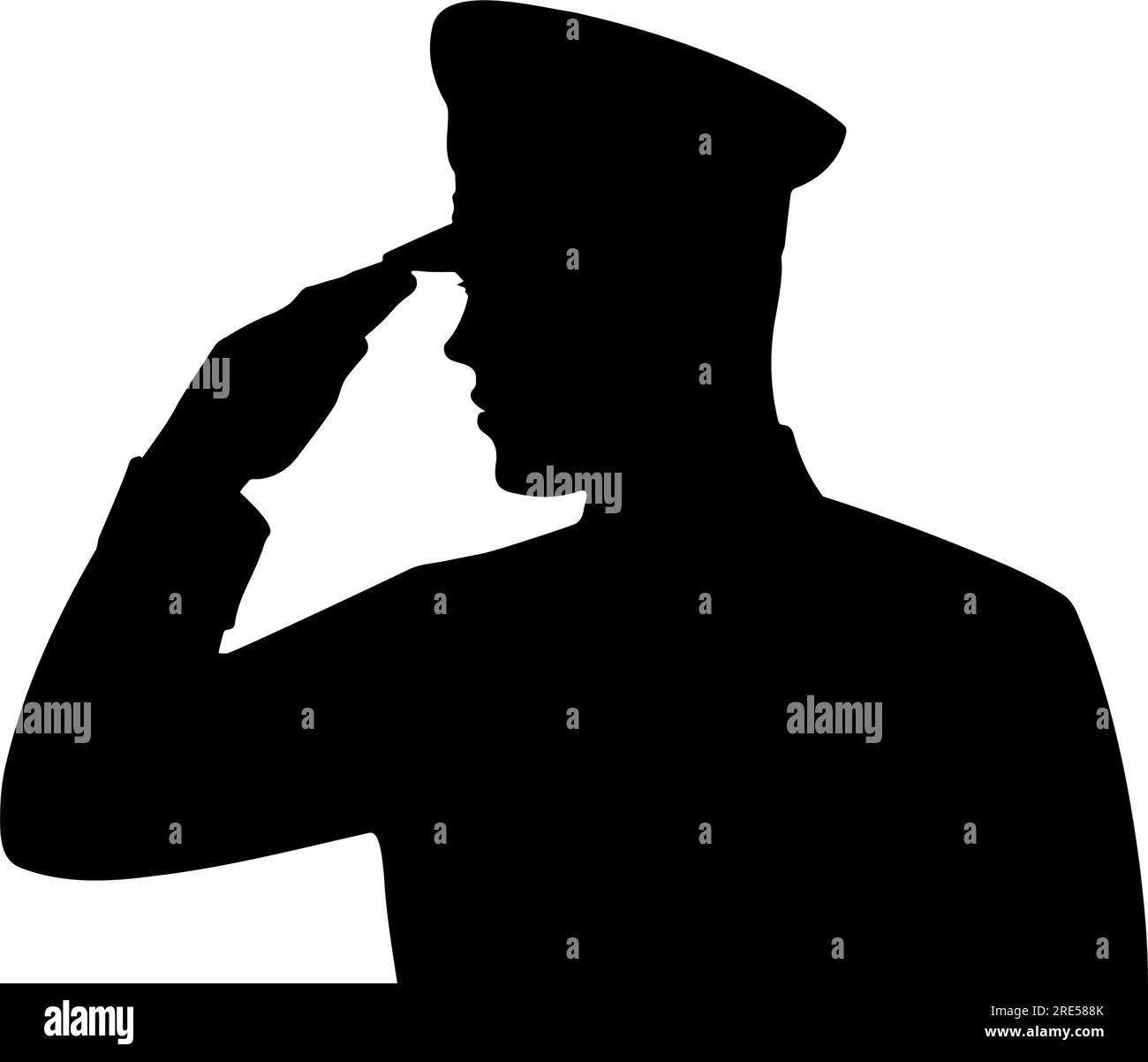 Soldat Mann salutiert Silhouette. Vektordarstellung Stock Vektor