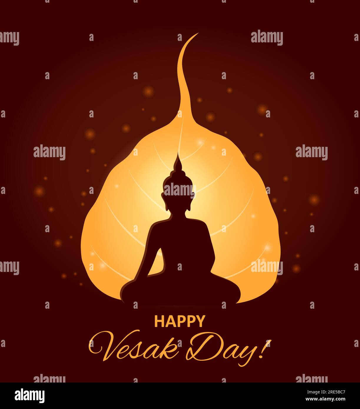 Vesak Day oder Happy Wesak, Buddha in Lotus für buddhistischen Feiertagsvektor-Grußkarte. Vesak des Hindu-Buddha-Geburtstags mit Mönch in Meditation und Laternen-Silhouette Stock Vektor