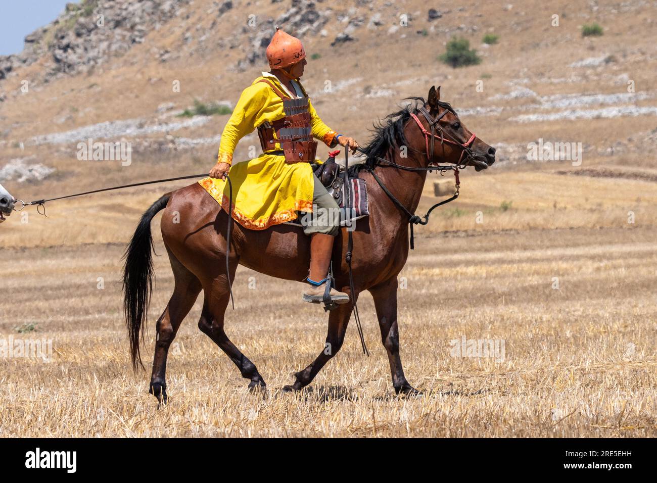 Nachstellung der Schlacht der Hörner von Hattin. Gekleidet in Kleidung im Stil des 12. Jahrhunderts, repräsentierten Mitglieder von Ritterclubs die Schlacht, auch bekannt als Hor Stockfoto
