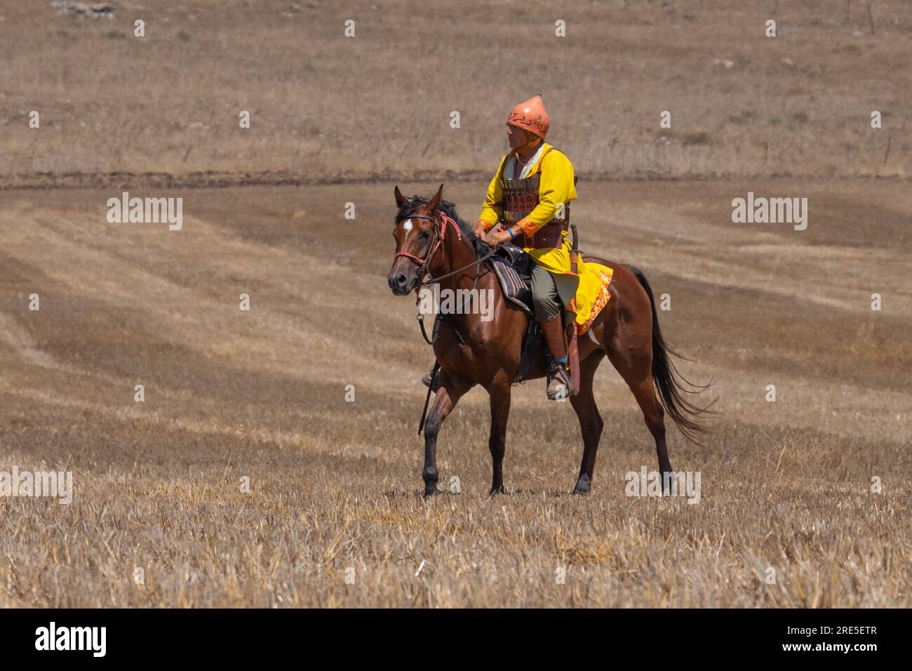 Nachstellung der Schlacht der Hörner von Hattin. Gekleidet in Kleidung im Stil des 12. Jahrhunderts, repräsentierten Mitglieder von Ritterclubs die Schlacht, auch bekannt als Hor Stockfoto