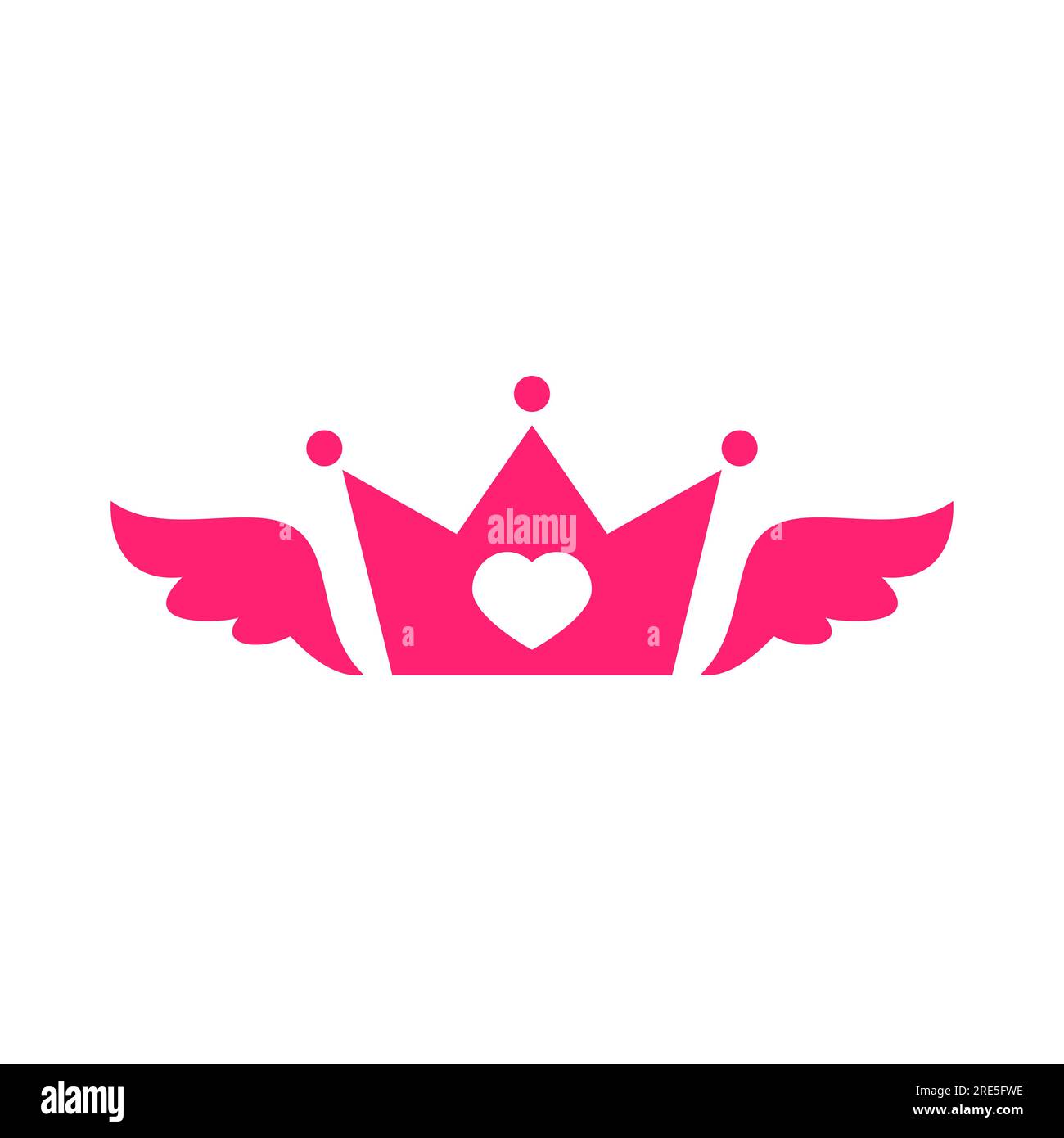 Rosa Prinzessin Krone mit Flügeln. Rosa Krone Symbol isoliert auf weiß. Royal, Luxus, vip, First Class Zeichen. Gewinner. Magie, Märchen girly Symbol. Stock Vektor