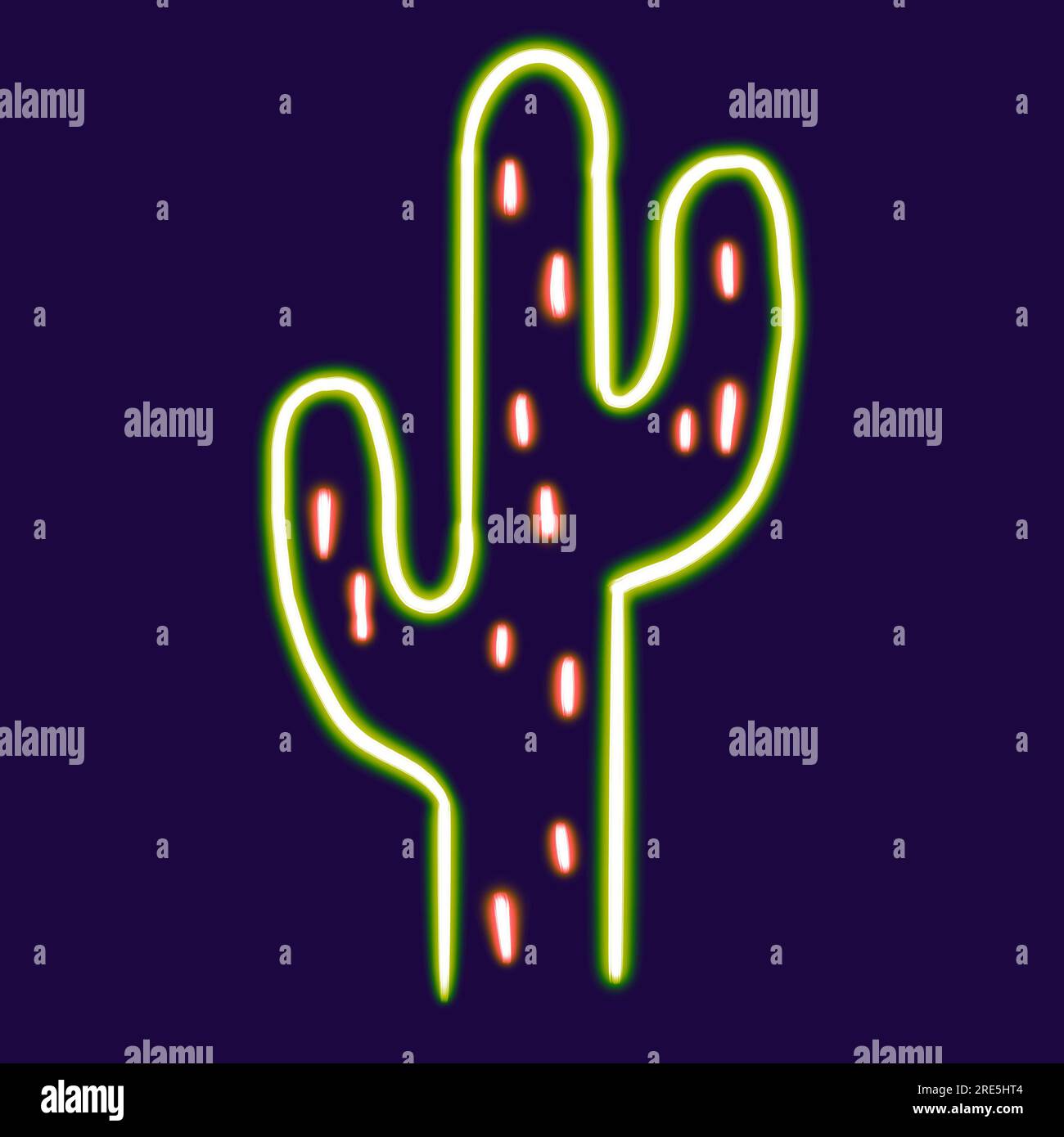 Neon-Cactus-leuchtende Desktop-Ikone, Kaktus-Neon-Aufkleber, Neon-Figur, leuchtende Figur, geometrische Neon-Figuren Stockfoto