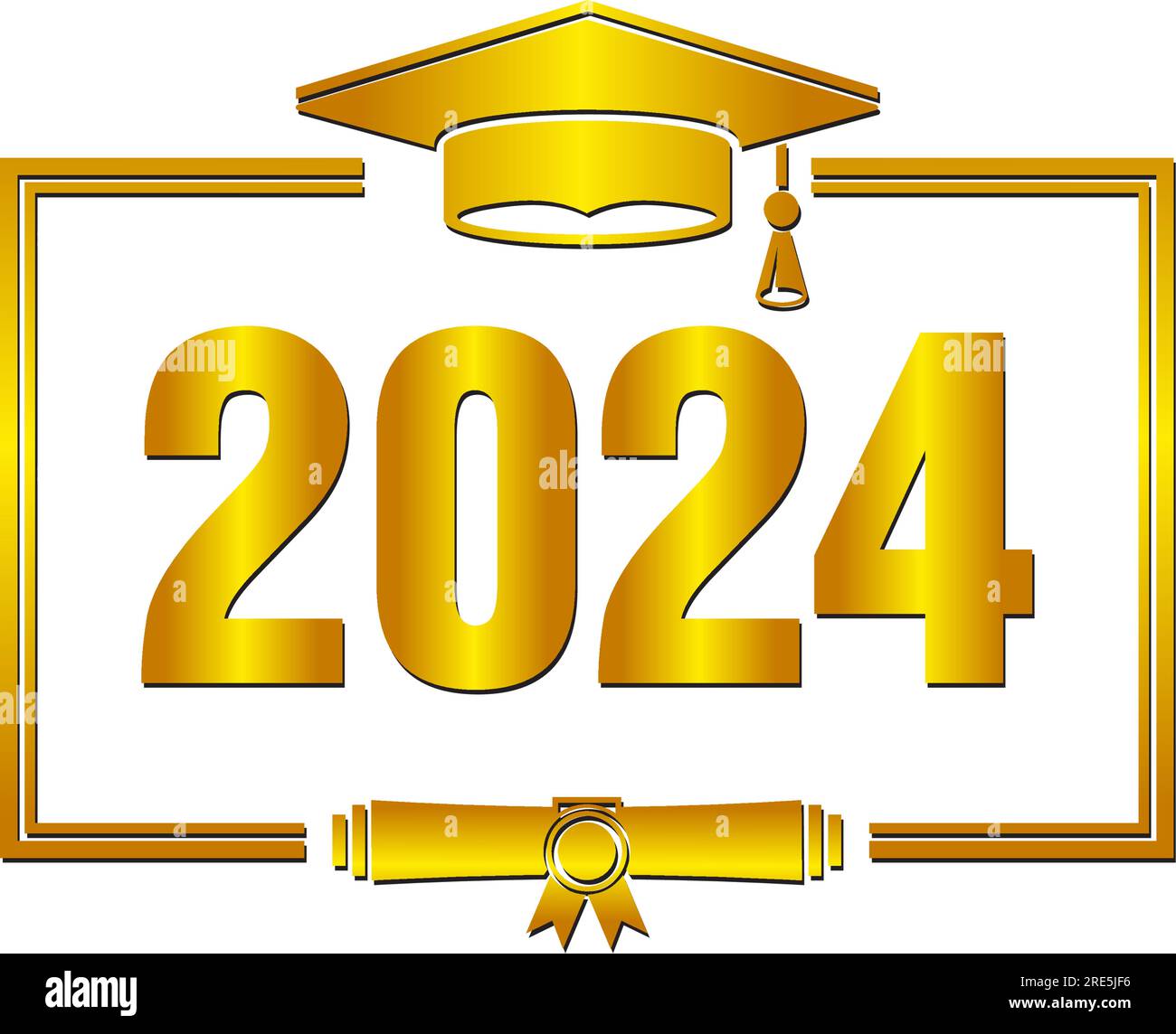 Abschlussklasse 2023. Goldene Buchstaben für die Begrüßung, Einladungskarte. Text für Abschlussdesign, Glückwunschveranstaltung, T-Shirt, Party, High Schoo Stock Vektor