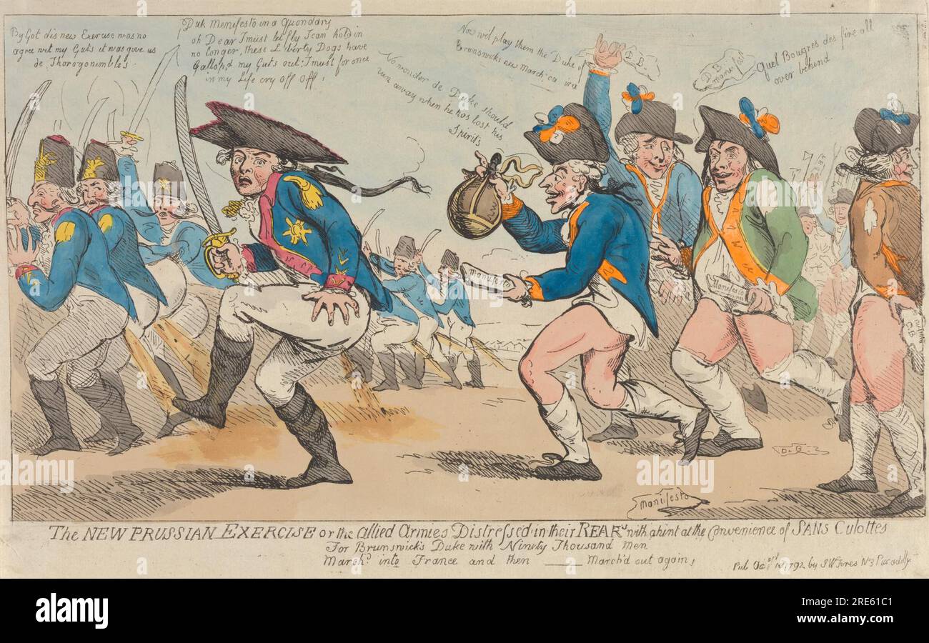 Die neue preußische Übung, oder - die alliierten Armeen, die sich in ihren Beinen bedrückt haben, mit einem Tipp von Sans Culottes 1792 von Isaac Cruikshank Stockfoto