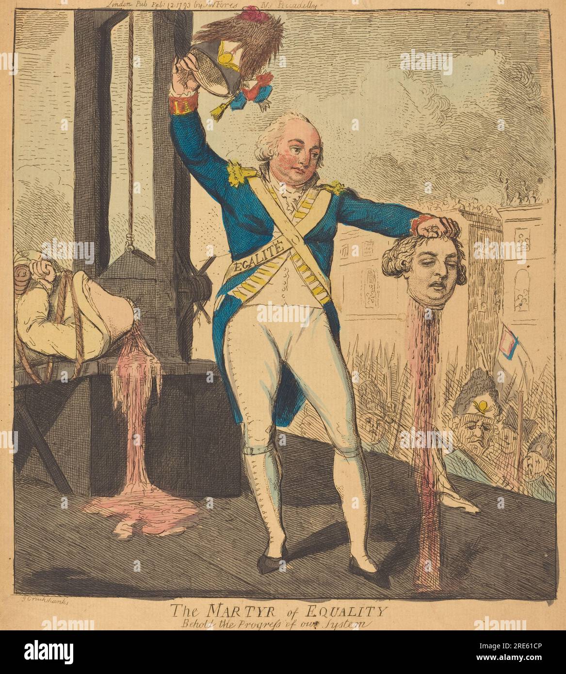 „Isaac Cruikshank, der Märtyrer der Gleichheit, 1793, handgefärbte Ätzung auf liegendem Papier, Platte: 24,4 x 22 cm (9 5/8 x 8 11/16 Zoll) Laken: 26,7 x 22,5 cm (10 1/2 x 8 7/8 Zoll), Geschenk von Henry und Judith Rice Millon, zu Ehren des 50. Jahrestags der National Gallery of Art, 1991.203.12' Stockfoto