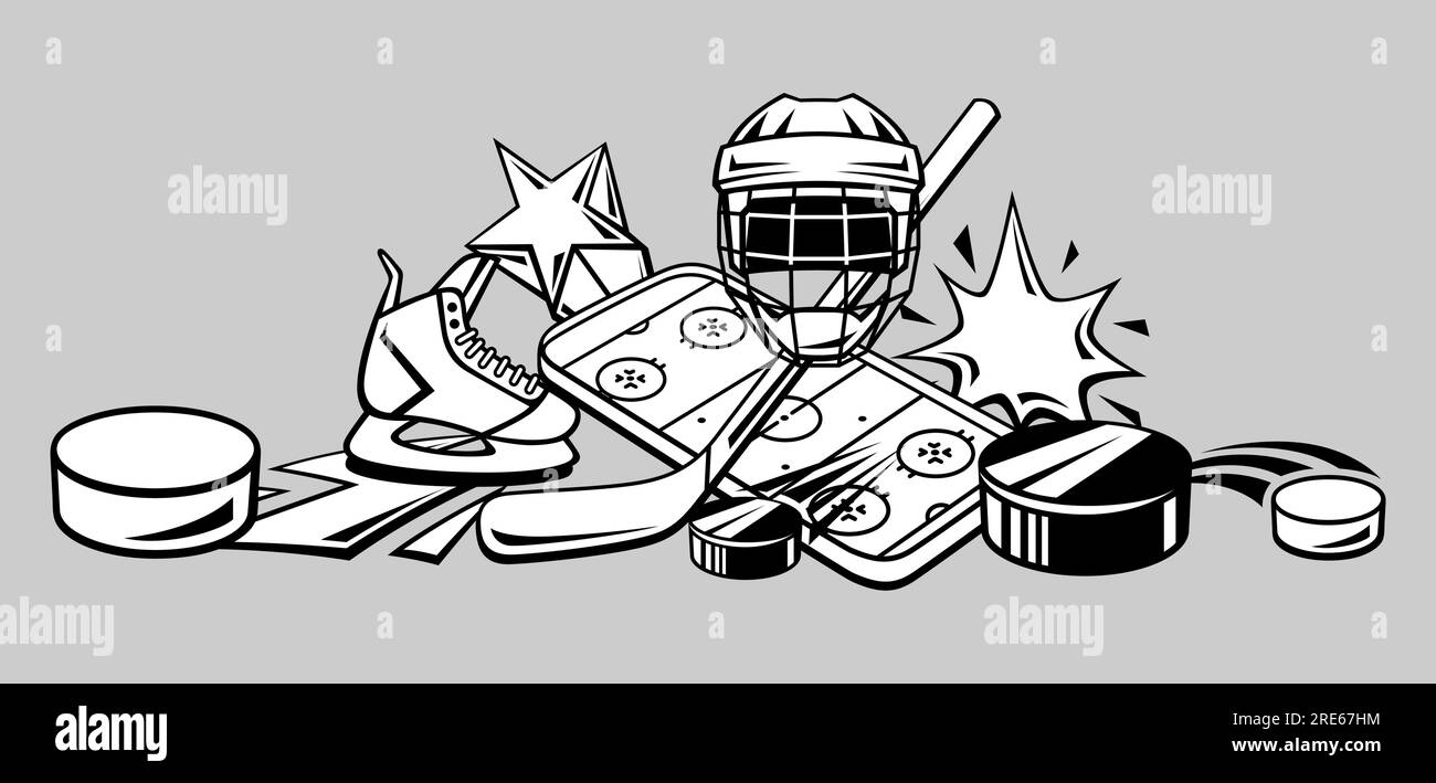 Hintergrund mit Hockeystücken. Sportverein-Illustration. Gesundes Lebensstil-Image. Stock Vektor