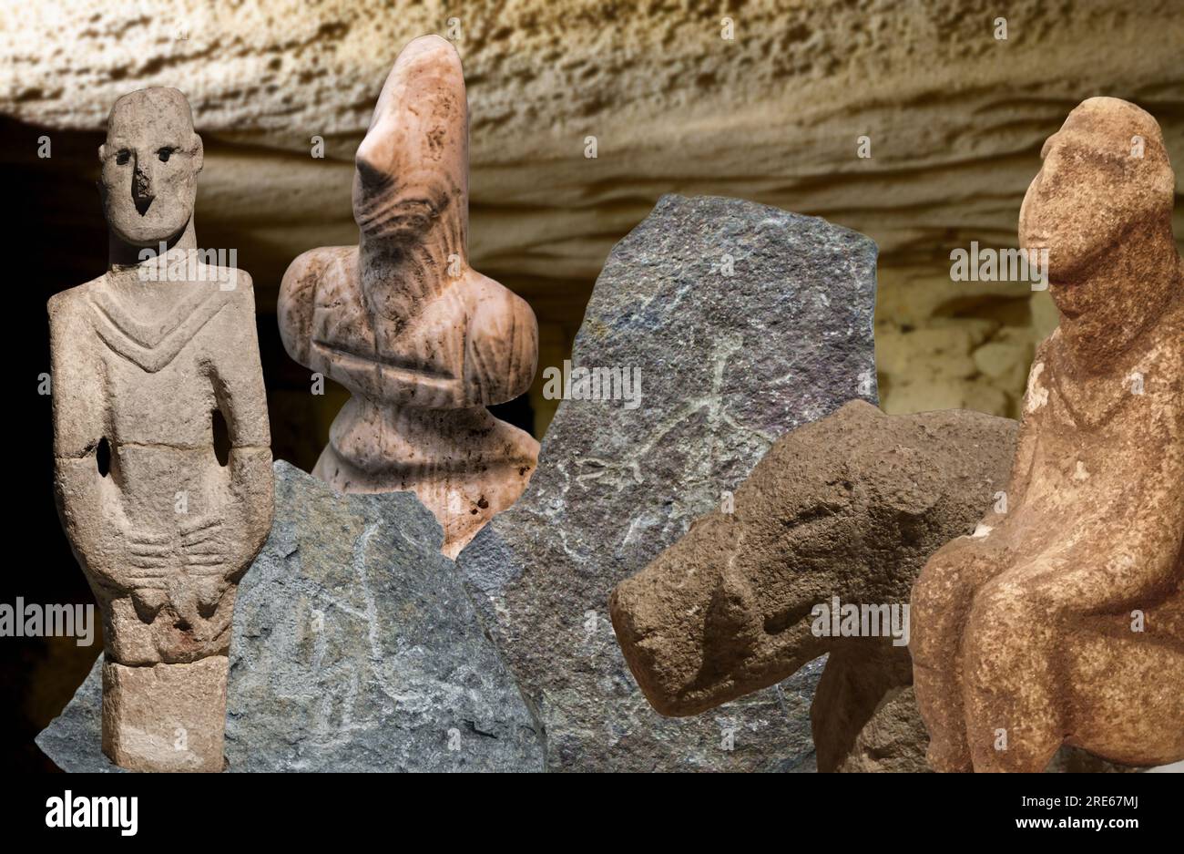 Jungsteinzeitliche Kunst - einige Statuetten aus der Jungsteinzeit Stockfoto