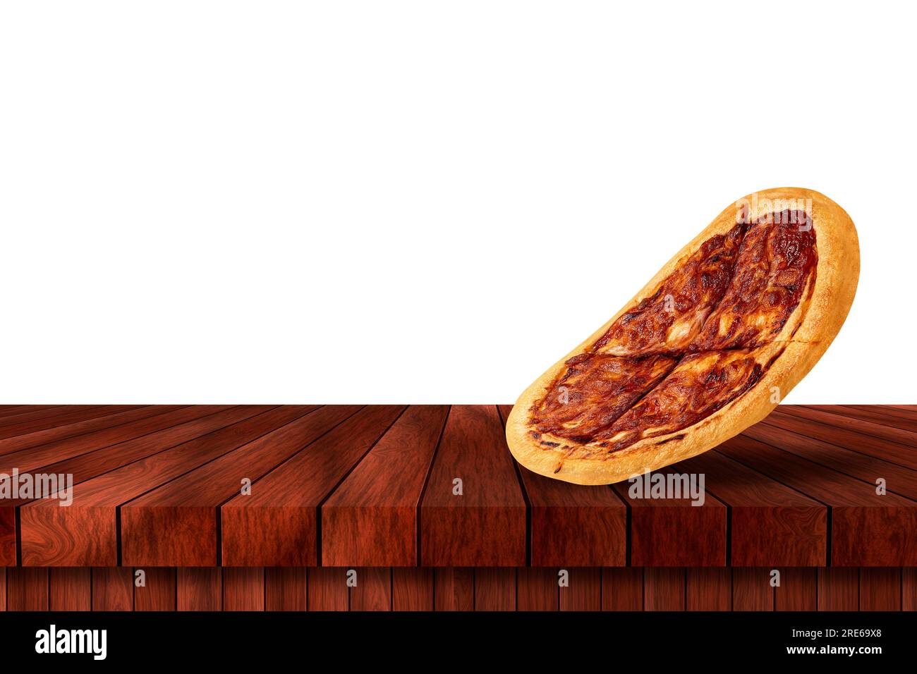 Köstliche heiße indische margherita Pizza auf Holztisch Hintergrund. Draufsicht Stockfoto