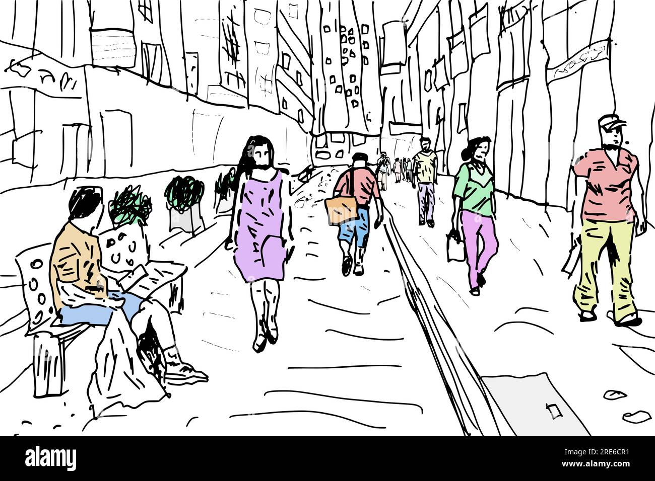 Skizze von Menschen auf der Straße in der Stadt Stockfoto