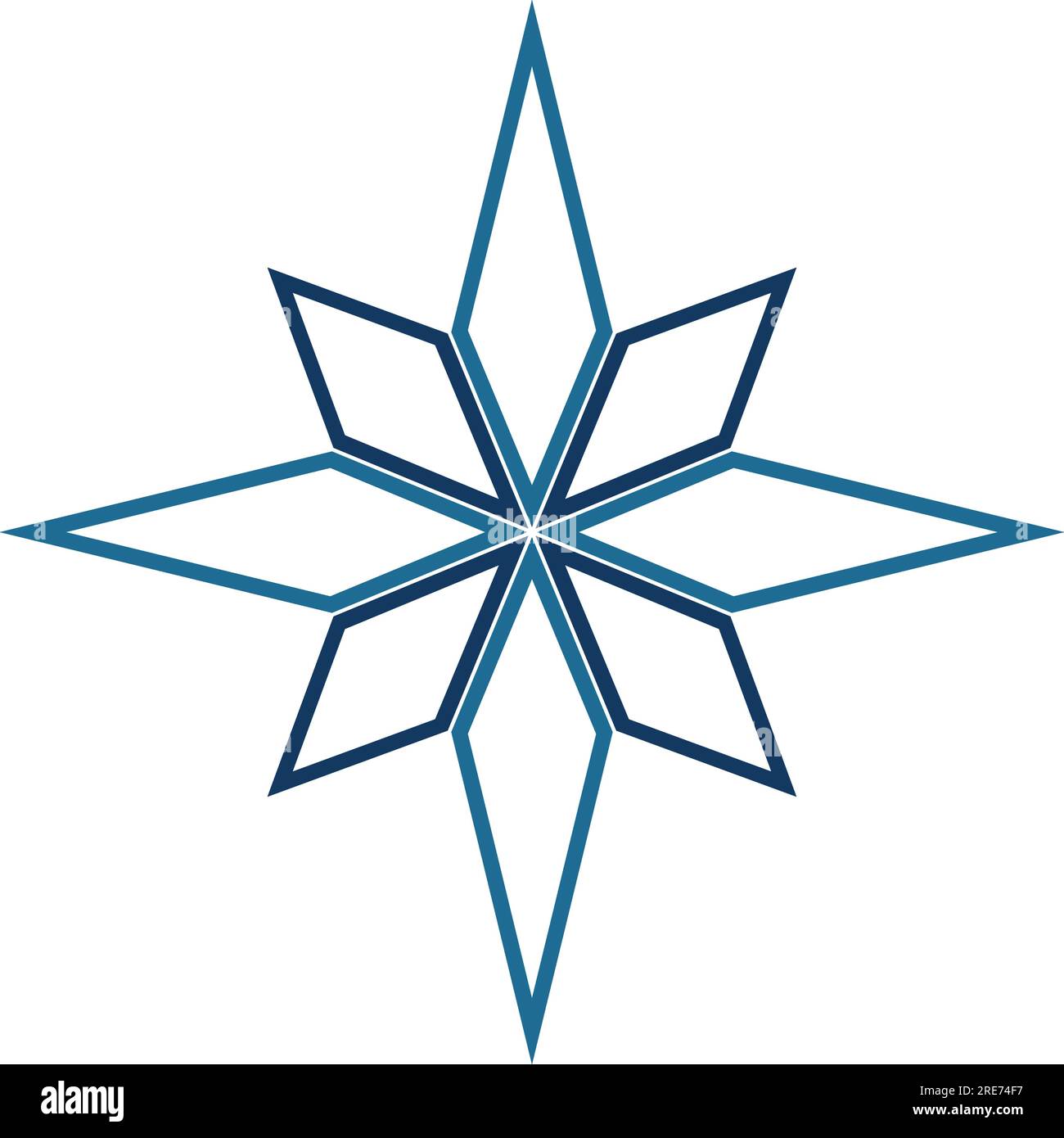 Eine Kompassrose in zweifarbiger blauer Umrandung Stock Vektor