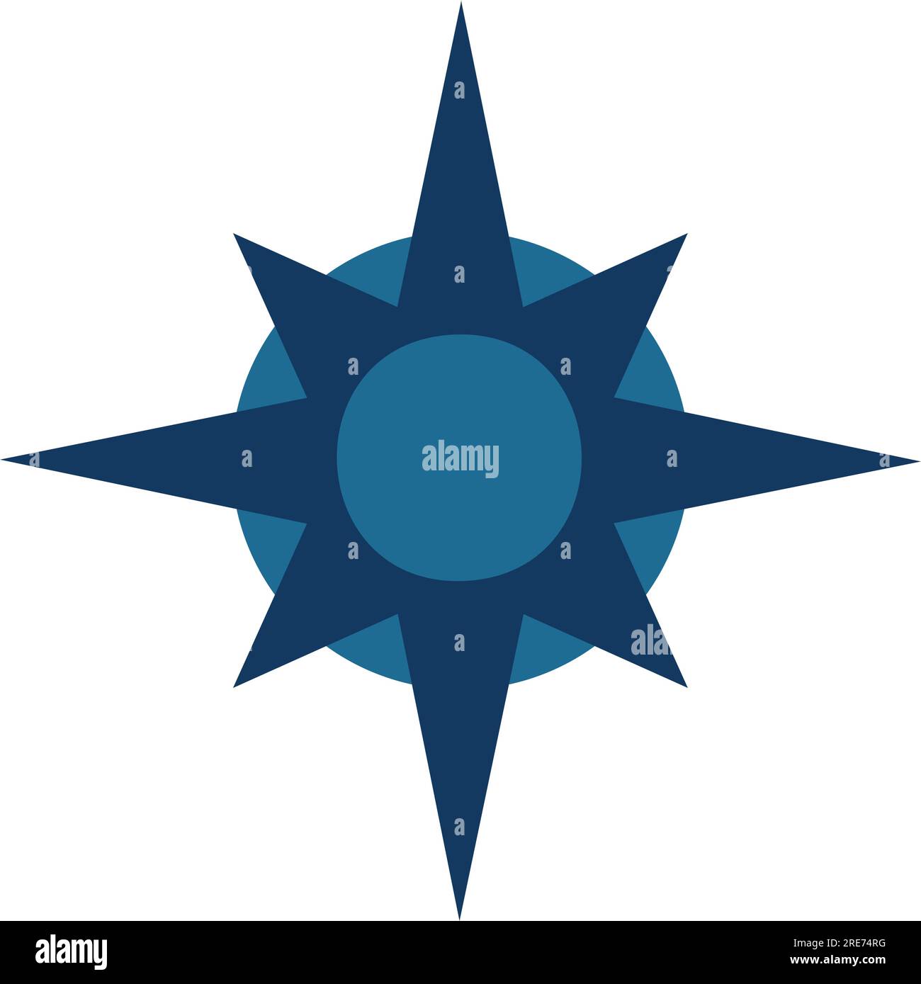 Eine minimalistische, zweifarbige blaue Kompassrose Stock Vektor