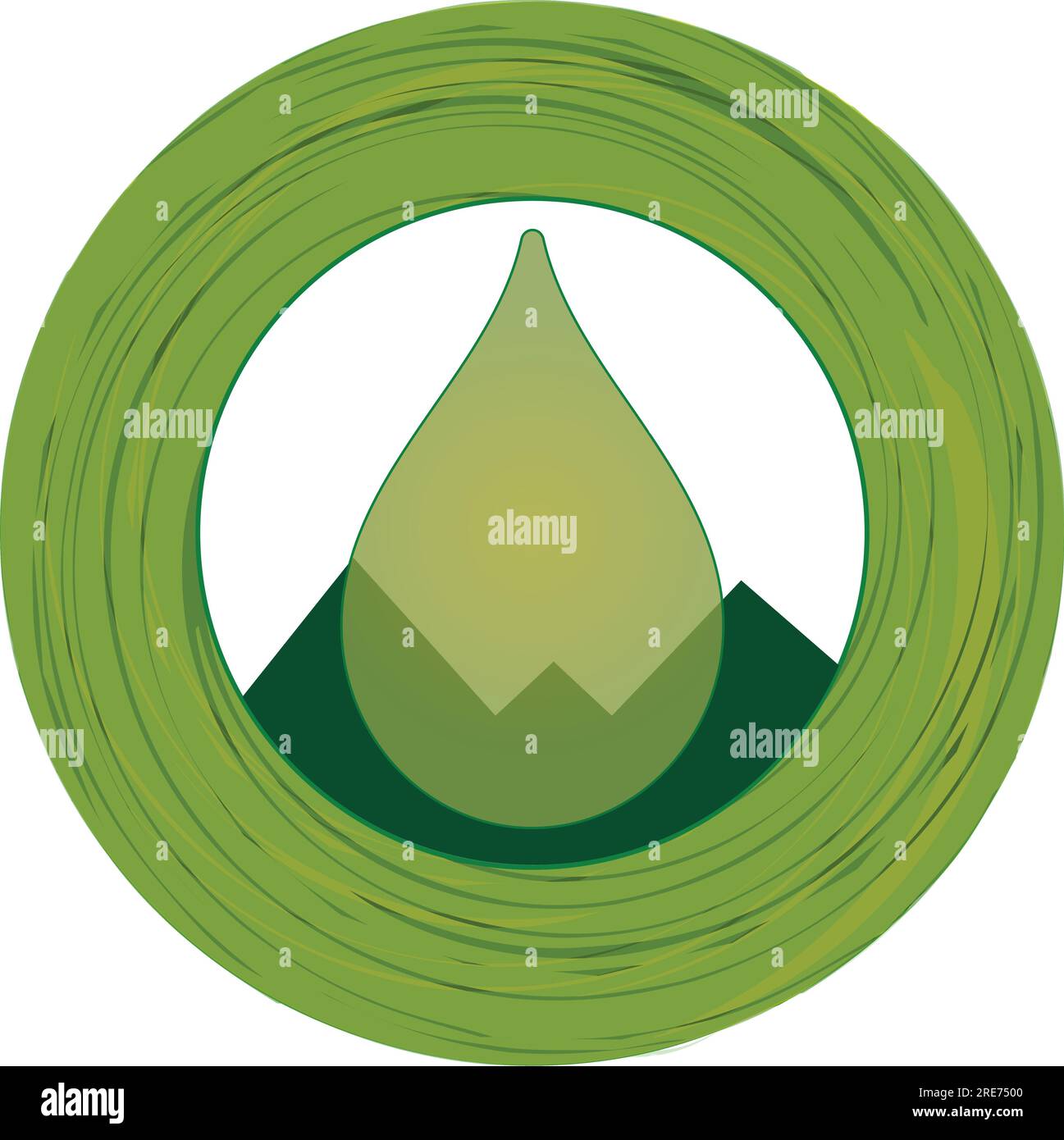 Grüne Öltröpfchen und Berge in einem grünen Ring Stock Vektor