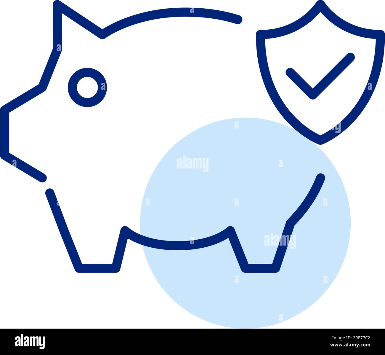 Sichern Sie sich Einsparungen. Sparschwein mit Schild und Zeckenschild. Symbol für Pixel Perfect Stock Vektor