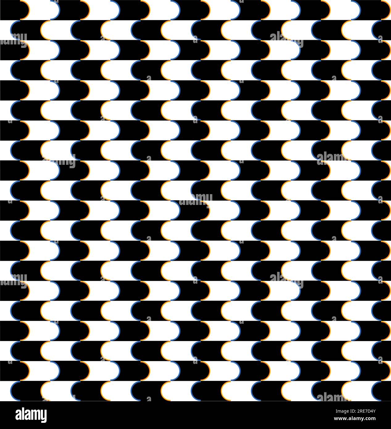 Schwarz-weiß gebogenes Muster. Op Art, Illusion, horizontale Form. Stock Vektor