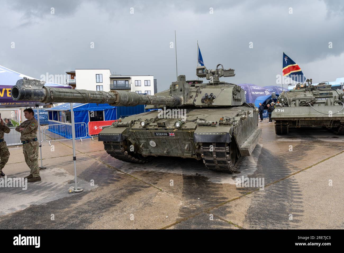 Tartu, Estland - 07.20.2023: Challenger 2 Hauptkampfpanzer auf dem WRC Rally Estonia 2023 Service Park Stockfoto