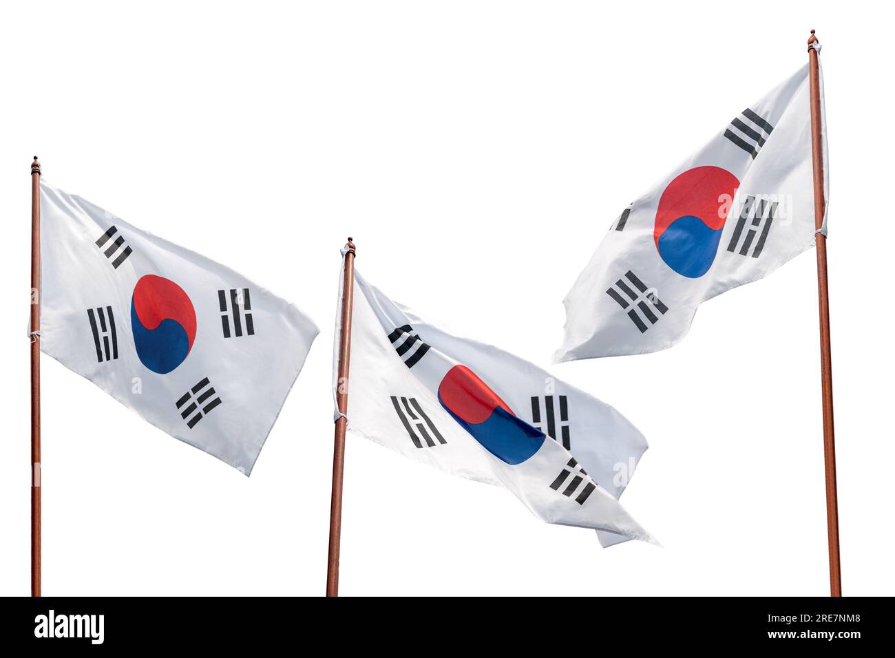 Die südkoreanische Nationalflagge ist auf weißem Hintergrund isoliert Stockfoto