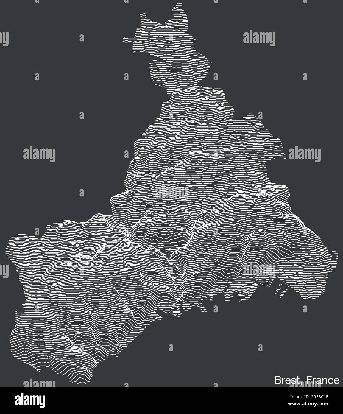 Topographische Reliefkarte VON BREST, FRANKREICH Stock Vektor